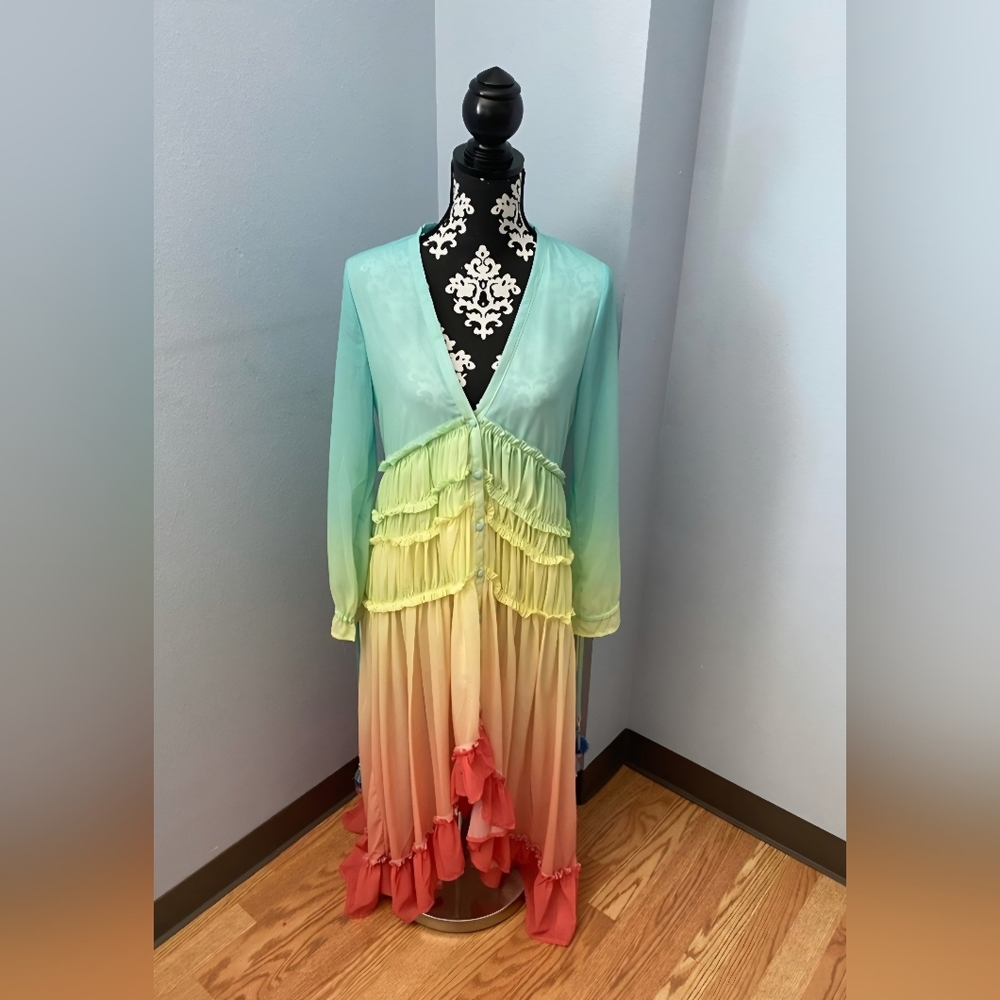 Linjia Shop Elegant Ombre Button Down Maxi Dress In Women's Med. NWT - Picture 2 of 5